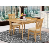 East West Furniture Monza 3-piece Wood Dining Set with Fabric Seat in Oak