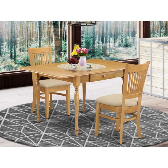 East West Furniture Monza 3-piece Wood Dining Set with Fabric Seat in Oak