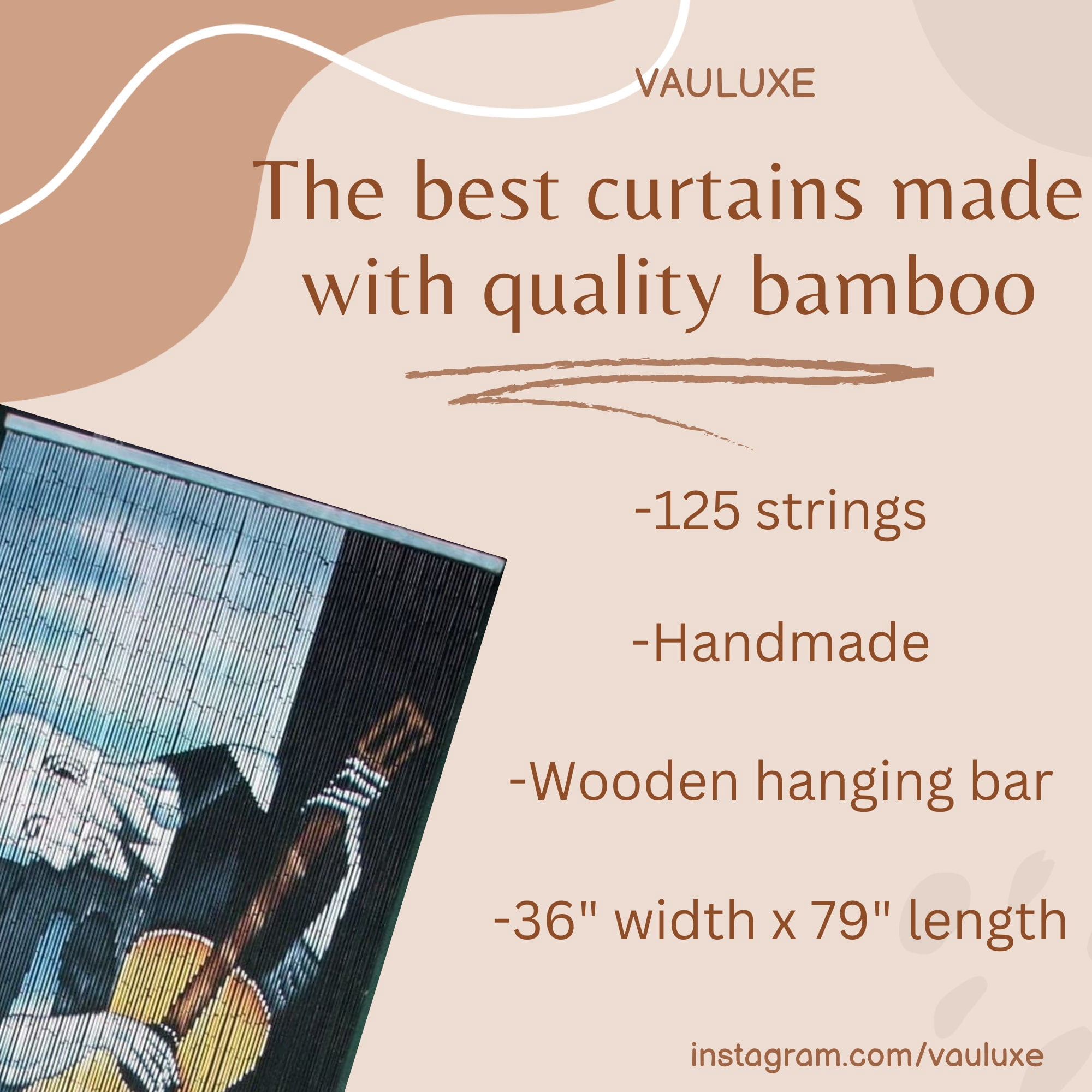 Vauluxe Vintage Blue Old Guitarist - Picasso Beaded Curtains, 36 x 79 Inches, 125 Strands