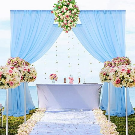 Image of Chiffon Backdrop Curtain Baby Blue Chiffon Sheer Curtains 2 Panels 29 x108 Chiffon Fabric Drapes Wedding Photography Backdrop Party Stage Decor (29 x108 x2pcs Baby Blue)