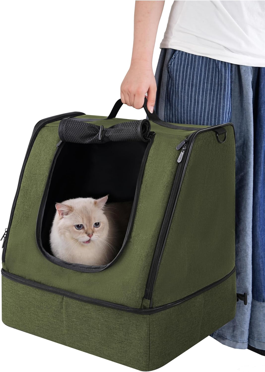 Portable Cat Travel Litter Box with Zipped Waterproof Bag,No Collapse with Hard Base Insert at Bottom, No Leakage, No Smell, Easy to Carry, Easy to Use in Hotels
