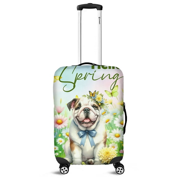 Bulldog Hello Spring Time Flower Floral Nature Travel Luggage Cover Dog Lover Gifts Idea Suitcase Dust Protective Decor - 02031