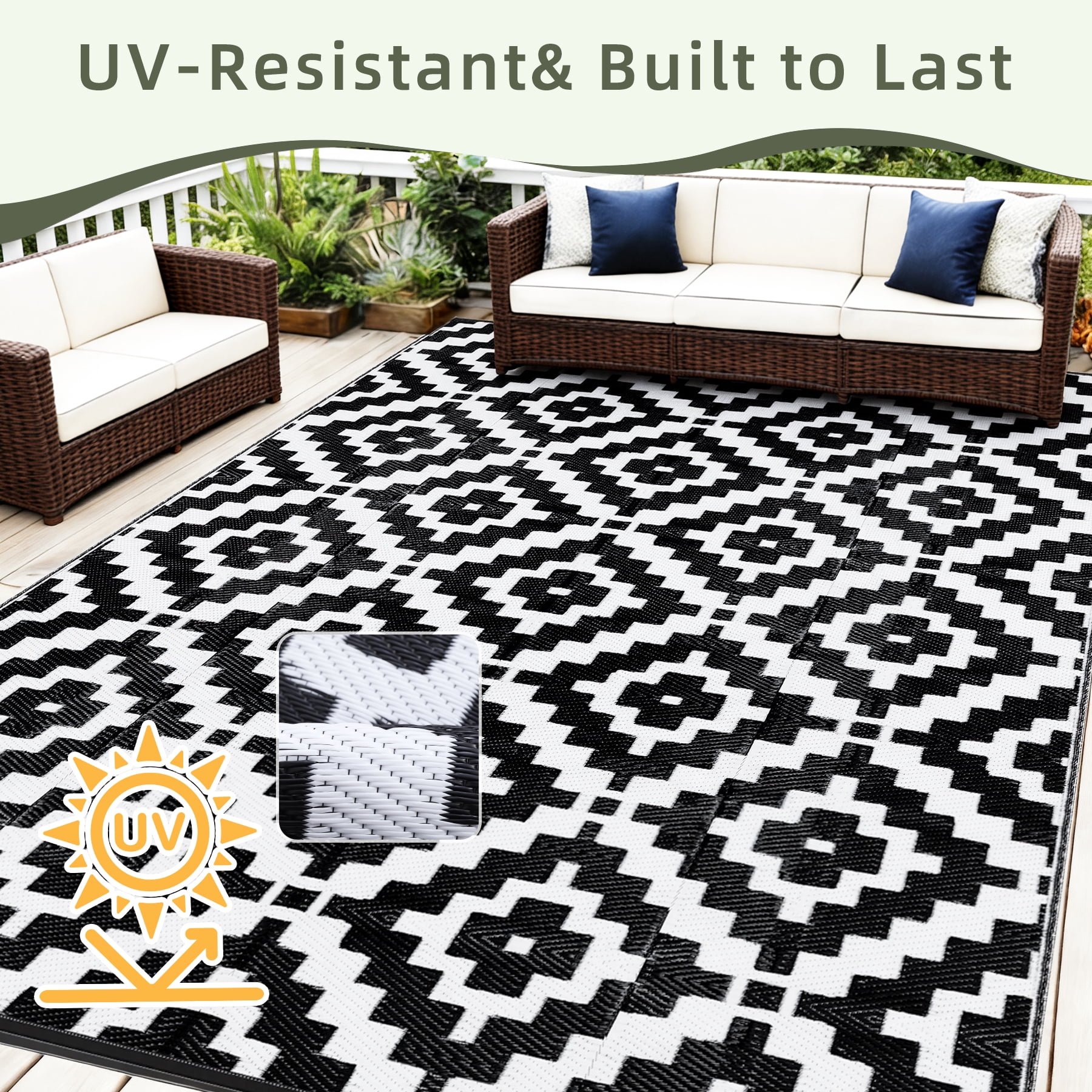 Favoyard Outdoor Rug 5x8 ft Waterproof Reversible Patio Plastic Straw Rugs Outside Large RV Camping Area Carpet Mat for Porch Balcony Pool Backyard