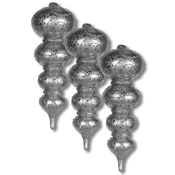 Queens of Christmas ORN-FIN2-07-SV-3PK 7 in. Finial Ornament with Glitter Swirl Design, Silver - Pack of 3
