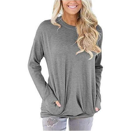 Womens Crewneck Sweatshirt Casual Loose Fitting Tops Long Sleeve T ...