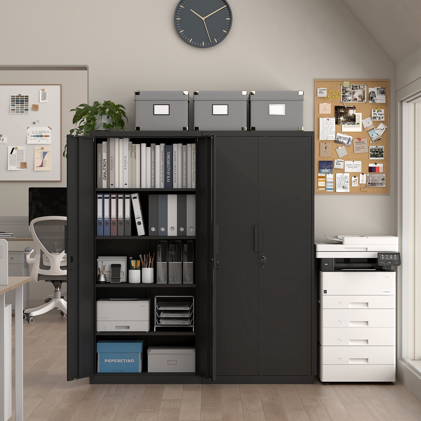 Marcree 71''H Metal Storage Cabinet, Locking Black Steel Cabinet with Doors and Shelves, Metal Cabinets for Garage, Kitchen Pantry,Tall File Cabinet for Home Office