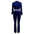 thumbnail image 4 of Diufon Spring Velour Set for Women Lapel Long Sleeve Zipper Cropped Outwear with Flared Pant Dressy Suits (XX-Large, Blue), 4 of 5