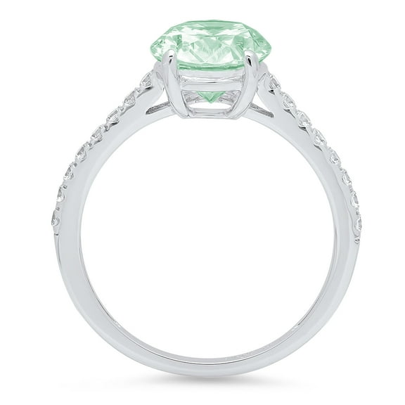 2.21 ct Oval Cut Simulated Green Diamond Solitaire with Accents Engagement Ring for Women in 18K White Gold