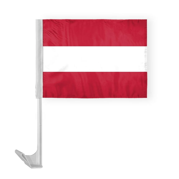 AGAS Austria Car Flag 12x16 inch - Printed Single Sided on Polyester - Stitched Edges - 17 Inch White Plastic Flex Pole - AT National Flag - Austrian Flag Republic of Austria Flag Flagge Österreichs