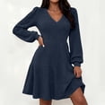 thumbnail image 2 of Lmueinov Women's Sweater Dress V-Neck Long Sleeve Ribbed Knit Mini Dress Flowy Tunic Short Dress Casual Fall Winter Swing Dress Daily Dating Outfits, 2 of 7