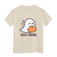 thumbnail image 5 of Pandaie Halloween Clothes for Teen Girls Simple Pattern Short Sleeve Shirts Tops Toddler Kid Boys Basic Festival Wear Beige,2-3 Years, 5 of 6