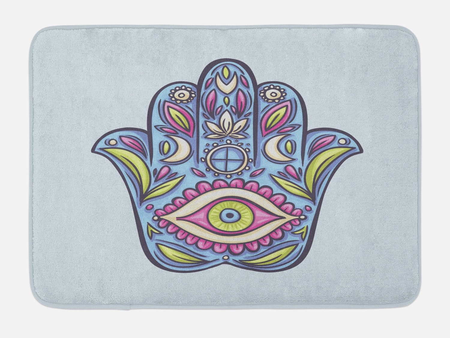 Evil Eye Bath Mat, Doodle Hamsa Hand Symbol Traditional All Seeing Eye ...