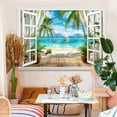 thumbnail image 3 of Ocean Beach Tapestry, Blue Sea Tropical Island Nature Tapestry for Bedroom, Summer Palm Tree Scenery Tapestry Wall Hanging, Seaside Window Tapestries for Living Room Dorm 60X40IN, 3 of 4