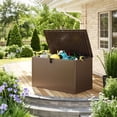 thumbnail image 3 of Coffre de Terrasse Extérieur en Résine de 120 Gallons – Grand Coffre de Rangement Résistant aux Intempéries – Couvercle Verrouillable et Étanche – Idéal pour Coussins de Patio, Outils de Jardin, Accessoires de Piscine – Brun, Tige Pneumatique, 3 of 8