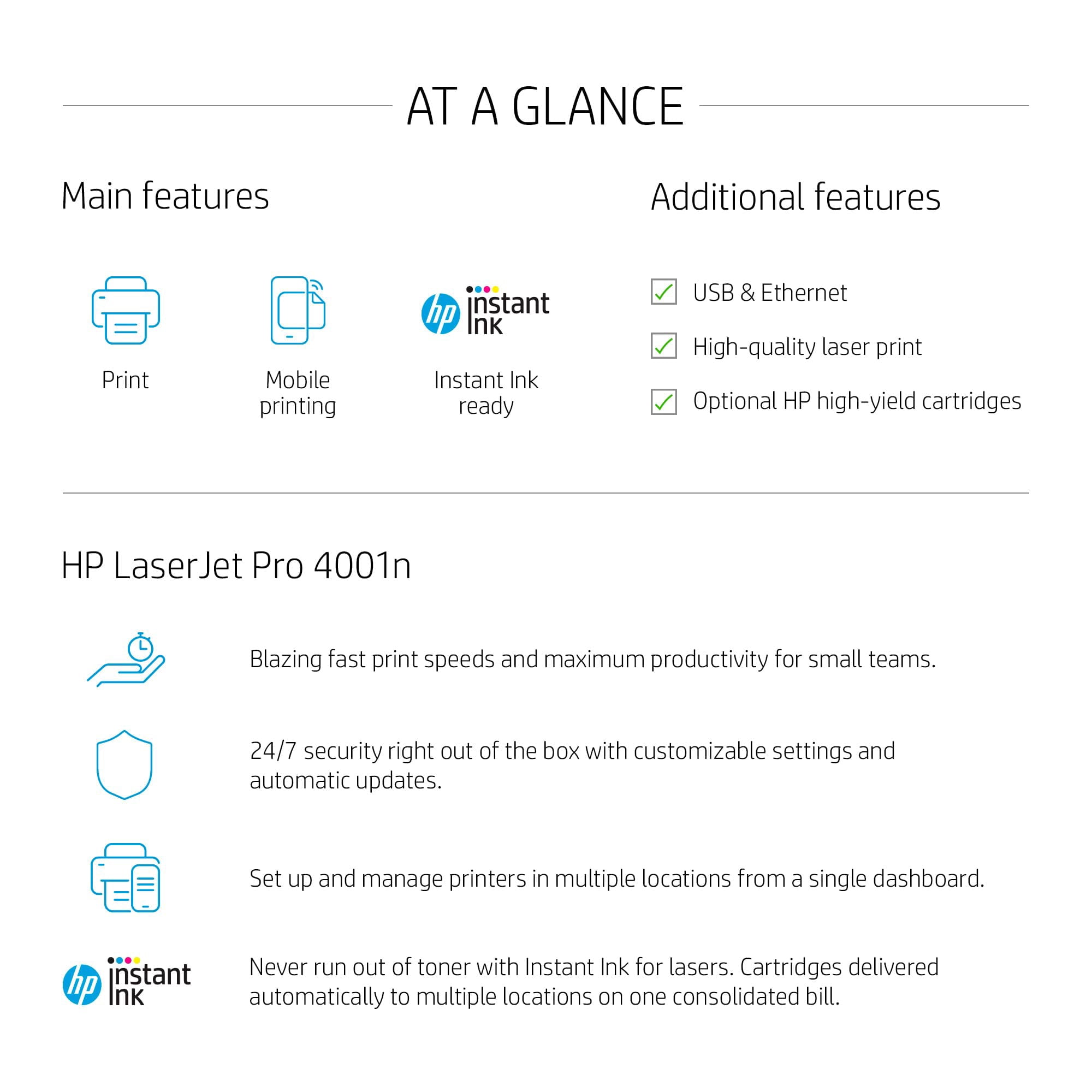 HP LaserJet Pro 4001n Ethernet and USB Connectivity Monochrome Printer