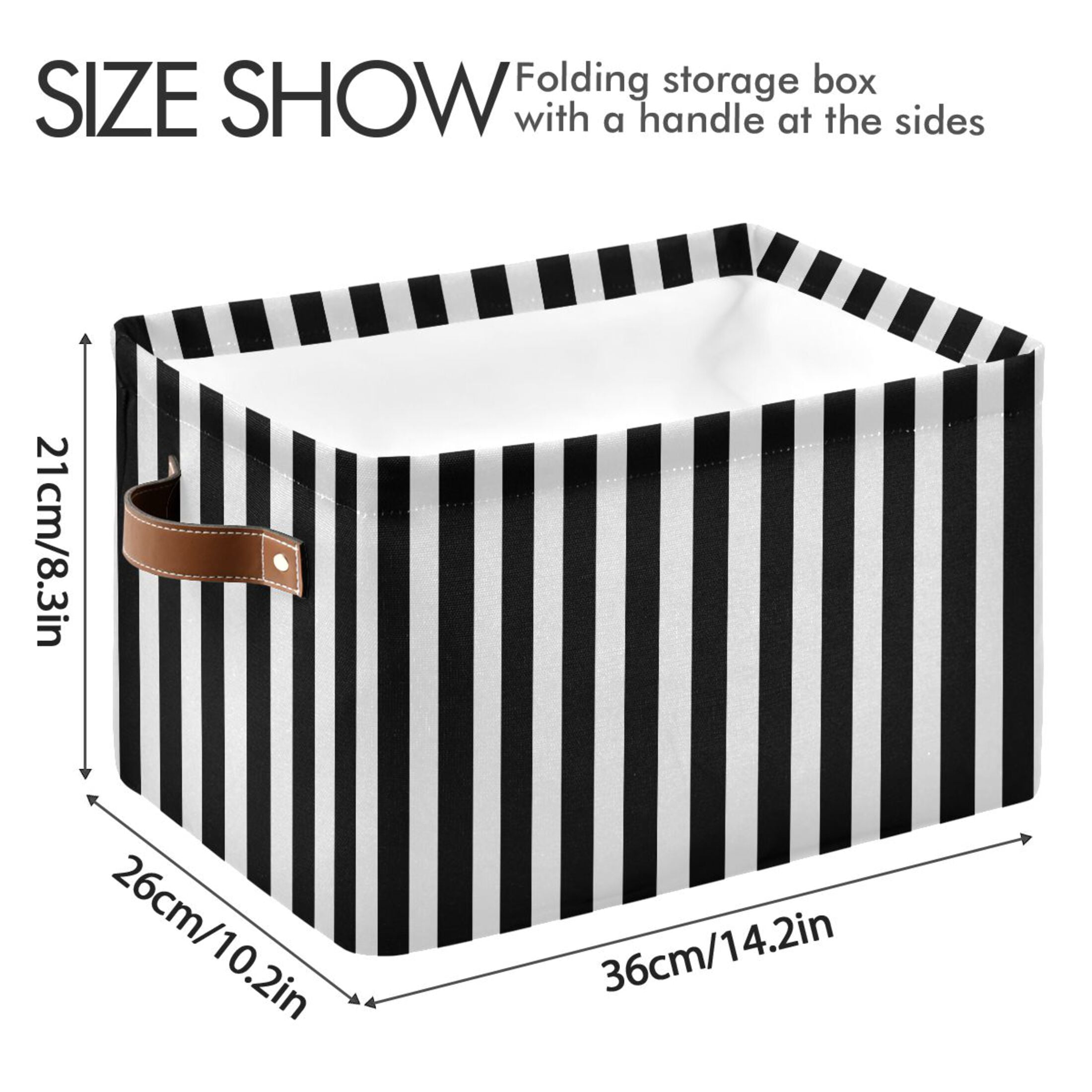 2 Pack Storage Bins with Handle Fabric Organizer Basket Foldable Box Black and White Striped 14.2x10.2x8.3