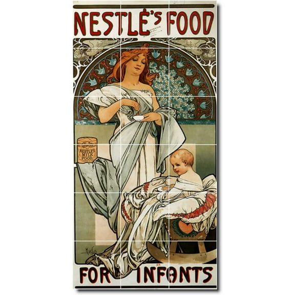 Ceramic Tile Mural-Alphonse Mucha Poster Art Bathroom Tile Mural 2. 12.75" w x 25.5" h using (18) 4.25 x 4.25 ceramic tiles