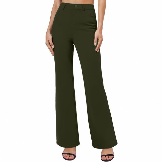 Timegard Suit Pants for Women High Waist Button Bell Bottom Fitting Comfy Casual Work Trousers Solid Color