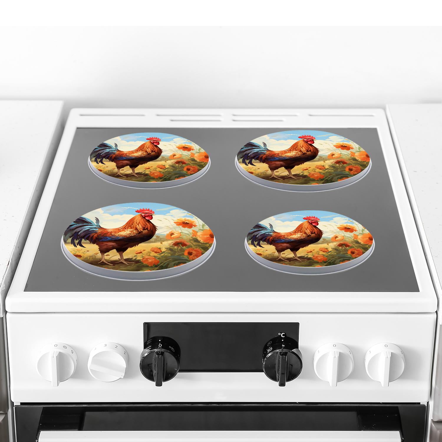 Round Stove Burner Covers 4 Pcs Metal Electric Stove Burner Covers 8Inch And 10Inch ,Lovely Rooster Butterfly Flower beautiful