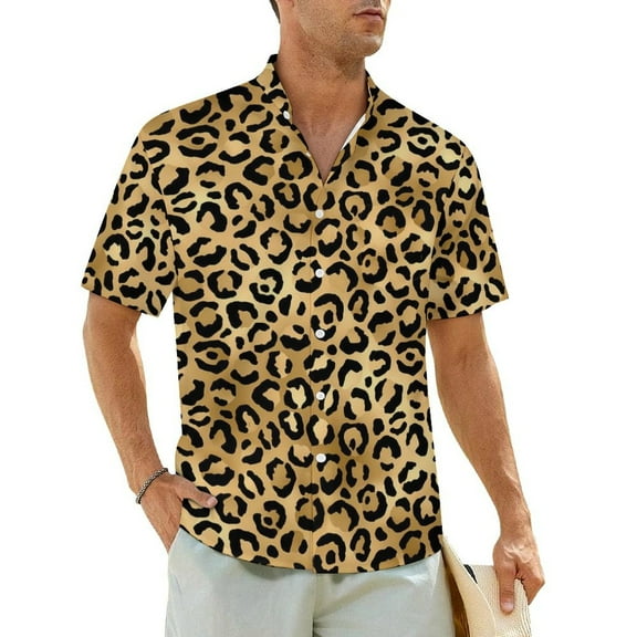 Spotted Leopard Beach Shirt Animal Print Hawaiian Casual Shirts Men Retro Blouses Short-Sl