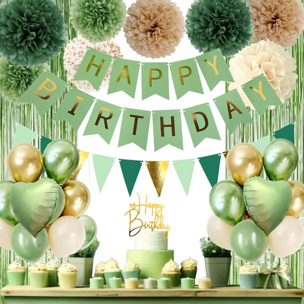 Set de decoración para fiestas Aurasys, color verde salvia, cumpleaños para mujeres y hombres