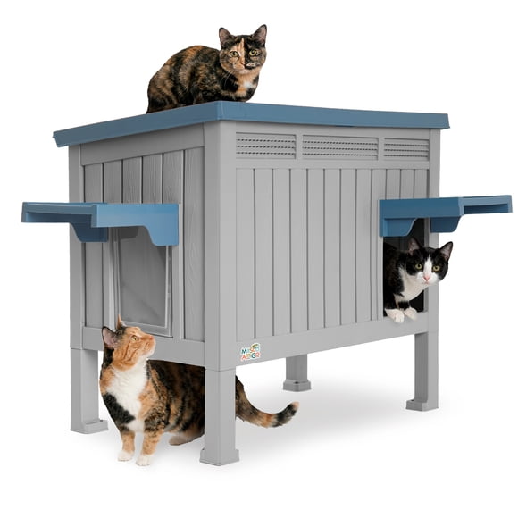 Casa Para Gatos Grandes MascoAmigo Interior Exterior Termoplástico Impermeable Color Azul