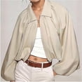 thumbnail image 6 of Lutiedan Cropped Zip Up Jacket for Women Lapel Puff Long Sleeve Pleated Coat Casual Baggy Trendy Colid Color Outerwear,Khaki,M, 6 of 6