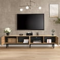 thumbnail image 2 of Meuble Télé Moderne avec Éclairage DEL Réglable, Grand Espace de Rangement, Fini Grain de Bois et Design Minimaliste – Centre de Divertissement pour Salon, Console Multimédia avec 3 Armoires, 69 X 12,2 X 16 Po, 2 of 15