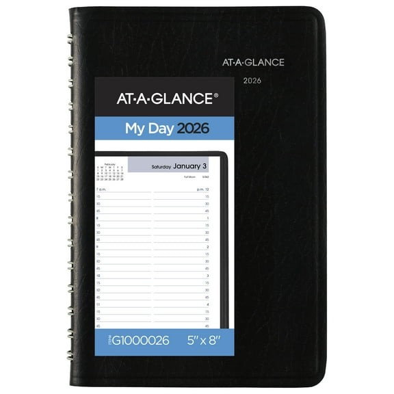 AT-A-GLANCE® DayMinder® 2026 Daily Appointment Book Planner, Black, Small, 5" x 8", G1000026
