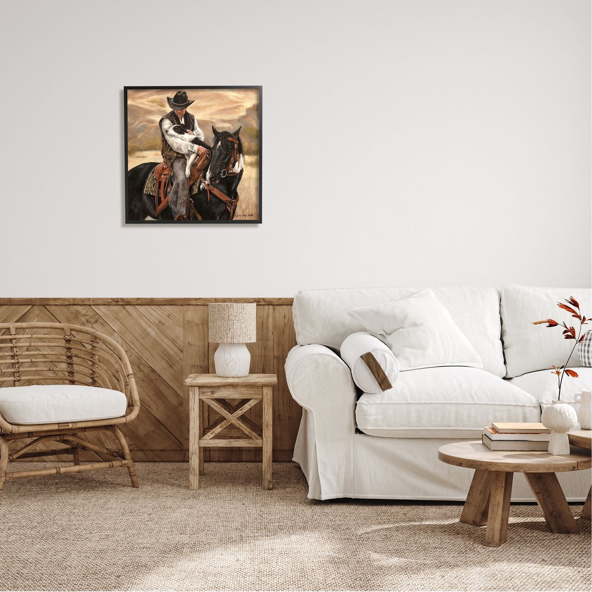 Stupell Industries Cowboy with Dog Landscape Animals & Insects Painting Black Framed Art Print Wall Art, 24 x 24