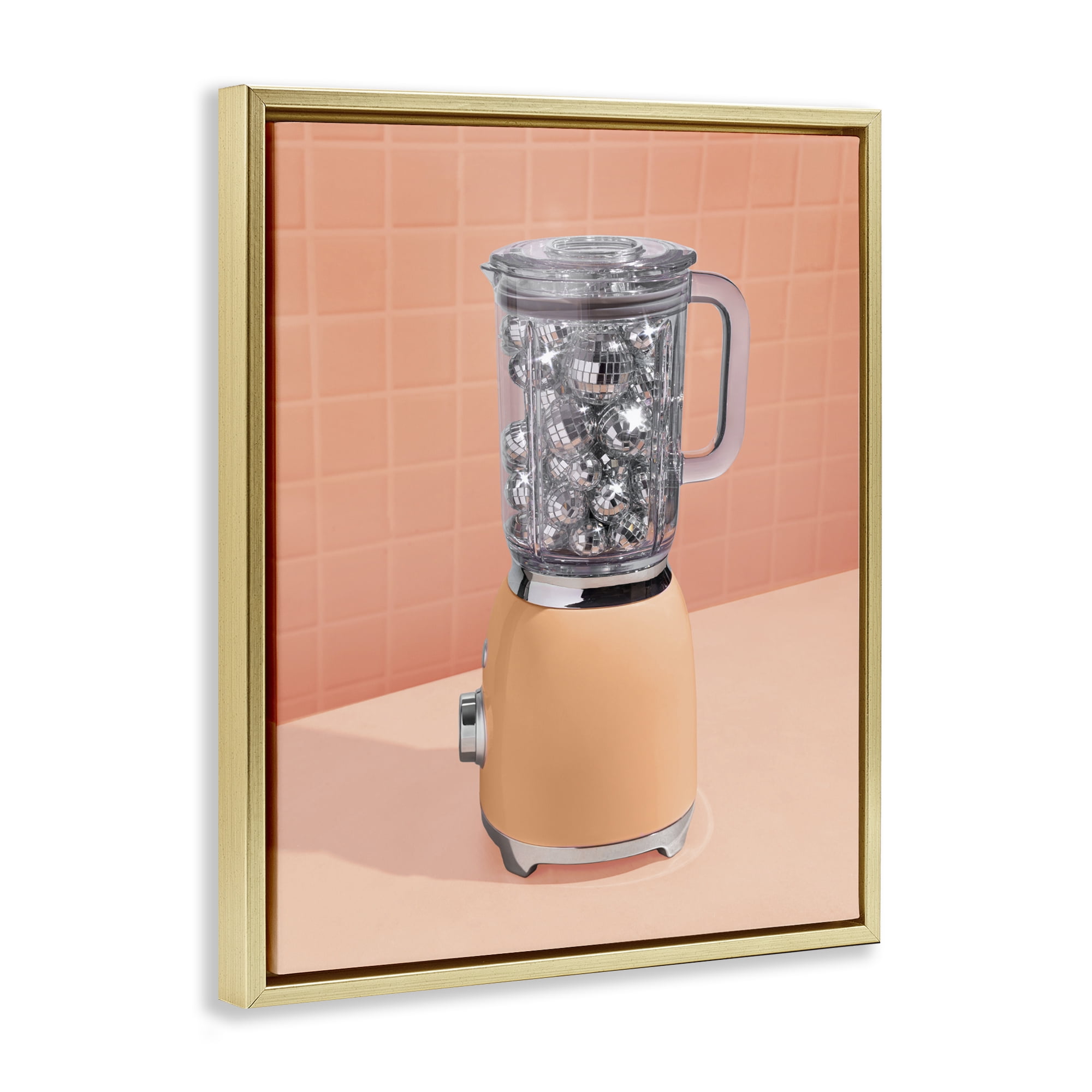Stupell Industries Disco Drink Blender over Orange Gold Framed Floater Canvas Wall Art, design by LISH Creative