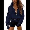 thumbnail image 4 of Sudadera con Capucha de Otoño para Mujer, Sudadera Corta de Larga con Media Cremallera, Jersey de Invierno, Ropa de Moda Azul Marino XL, 4 of 10