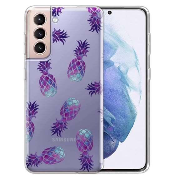 WIRESTER Transparent Soft Gel TPU Clear Case Slim Protective Cover for Samsung Galaxy S22+ / S22 Plus 6.5" 2022, Purple Pineapple Pattern