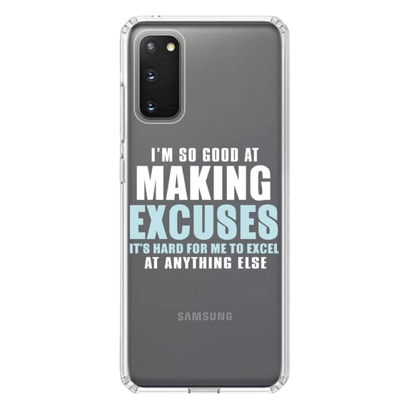 DistinctInk Clear Shockproof Hybrid Case for Galaxy S20 PLUS / 5G (6.7" Screen) - TPU Bumper Acrylic Back Tempered Glass Screen Protector - I'm So Good at Making Excuses
