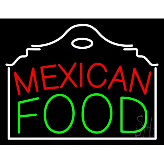Red Mexican Green Food LED Neon Sign 24 x 31 - inches, Black Square Cut Acrylic Backing, with Dimmer - Bright and Premium built indoor LED Neon Sign for restaurant window and interior decor.