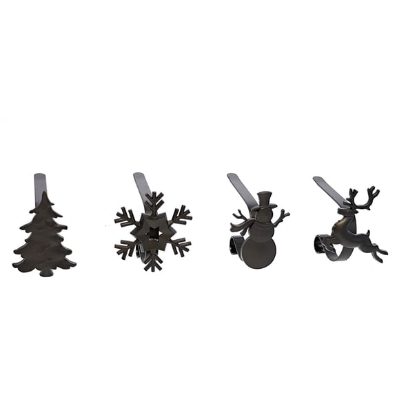 Haute Decor MantleClip Stocking Holder with Holiday Icons, Black (4 Pack)