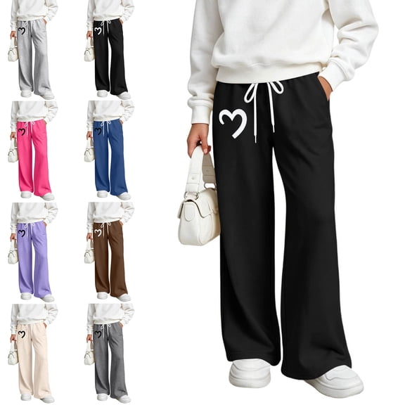 NAISIBABY Girls Sweatpants Size 12—Comfort Adjustable Drawstring Waist Fleece-Lined Wide-Leg Pants Black