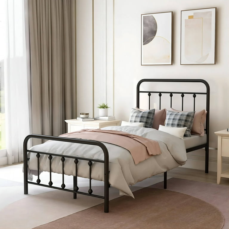 UHOMEPRO Twin Platform Bed Frame with Headboard, Metal Twin