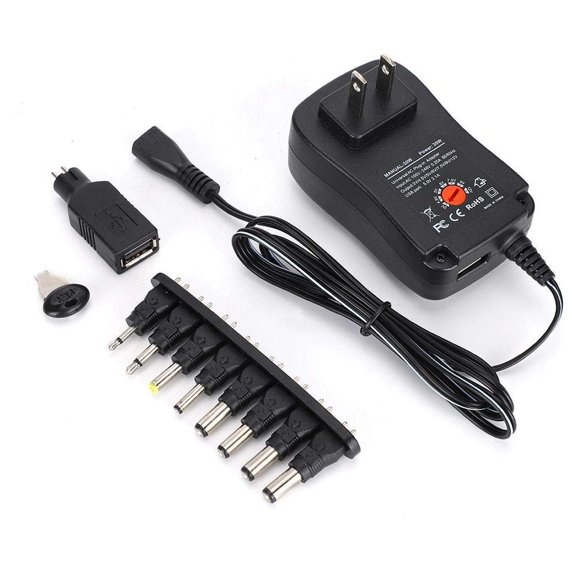 Adaptador de Corriente Universal ASHATA Negro con Conector DC para Pantalla LED y Equipo de Segurida