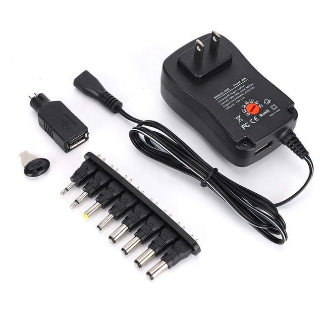 Adaptador de Corriente Universal ASHATA Negro con Conector DC para Pantalla LED y Equipo de Segurida