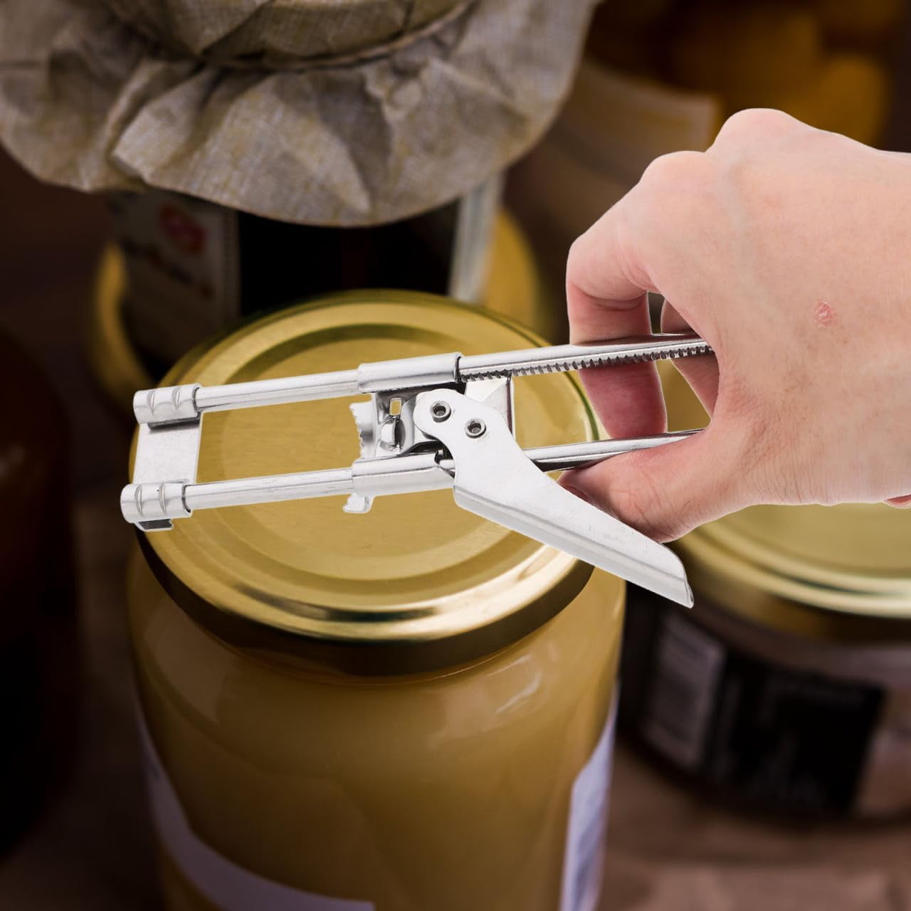 FRKSMD-Adjustable Stainless Steel Jar Opener 19cm Manual Can Opener and Bottle Lid Remover Kitchen Tool for Seniors with Weak Hands