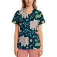 thumbnail image 4 of Kixjoy Scrub Tops Women Oversized Medical Animal Printed Scrubs V Neck Stretchy Short Sleeve Top Lightweight Casual Blouses for Women with Pockets, Dark Green L, 4 of 6