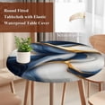 thumbnail image 5 of Marble Texture Round Fitted Table Cover Modern Golden Blue Fluid Art Waterproof Table Cloth with Elastic Edge Wipeable Tablecloth for Picnic Camping Party Fits 55"-60" Diameter, 5 of 8