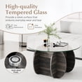 thumbnail image 5 of 35" Modern Round Coffee Table with Tempered Glass Top and Solid Wood Base, Unique Circle Center Table for Living Room,Black, 5 of 8