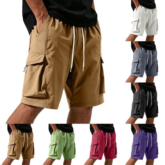 EOYWHK Men Quick Dry Athletic Shorts with Pockets Elastic Waist Breathable Jogging Shorts or Men Soft Casual Activewear Lightweight Army Green, Size L