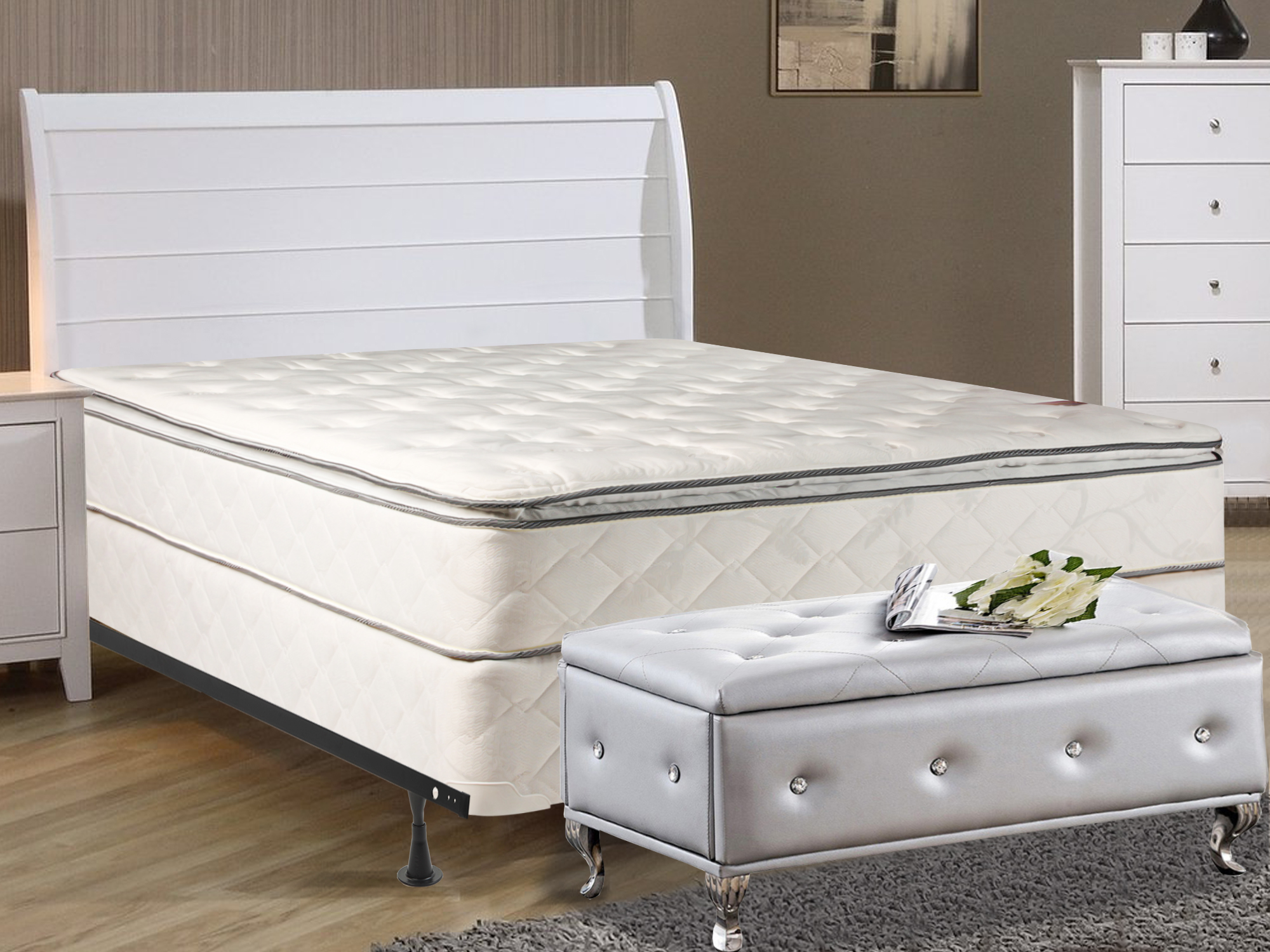 Twin XL Size Continental Sleep No Assembly Required 10-Inch Medium Plush Pillowtop Innerspring Mattress and 4-inch Box Spring//Foundation Set