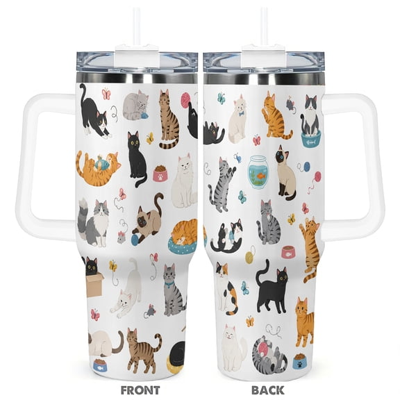 Cat Lover 40oz Travel Tumbler With Lid And Straw, Stainless Steel Insulated Coffee Cup