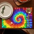 thumbnail image 4 of Colorful Tie Dye Pattern Summer Placemats Table Placemats Set Of 6-Linen Kitchen Washable Placemats Table Mats 11.8"x17.7" Non-Slip Heat Resistant, 4 of 5