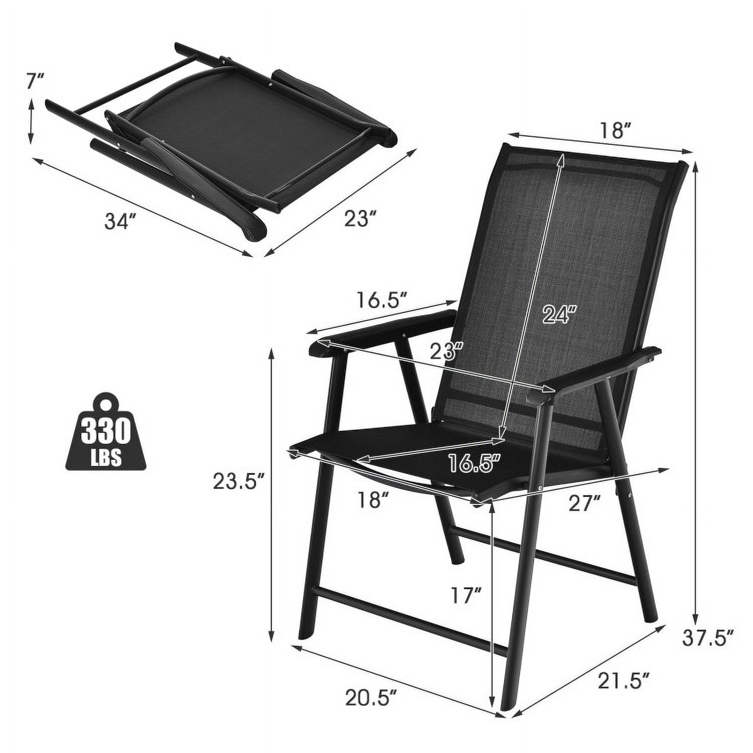 Aimee Lii Set of 2 Outdoor Patio Folding Chair with Ergonomic Armrests, Outdoor Patio Set, Black Aimee Lii Set of 2 Outdoor Patio Folding Chair with Ergonomic Armrests, Outdoor Patio Set, Black