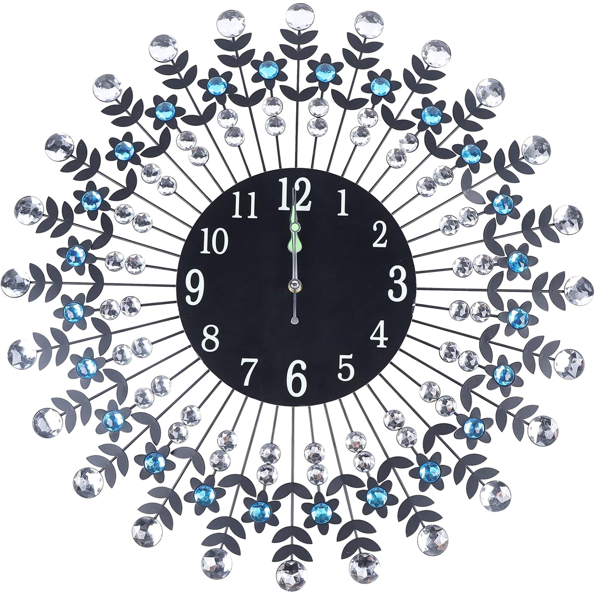 Modern Crystal Large Wall Clocks for Living Room Decor Big Modern Silent Wall Clocks,Wall Clock Black 23.62inch Non Ticking Silent Clock Wall Decor